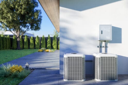 Close up View Of Air Conditioning Outdoor Units In The Backyard